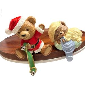 Vintage Hallmark set of 2 80’s Stocking Holders: Jingle Bear and Sleepy Bear‎
